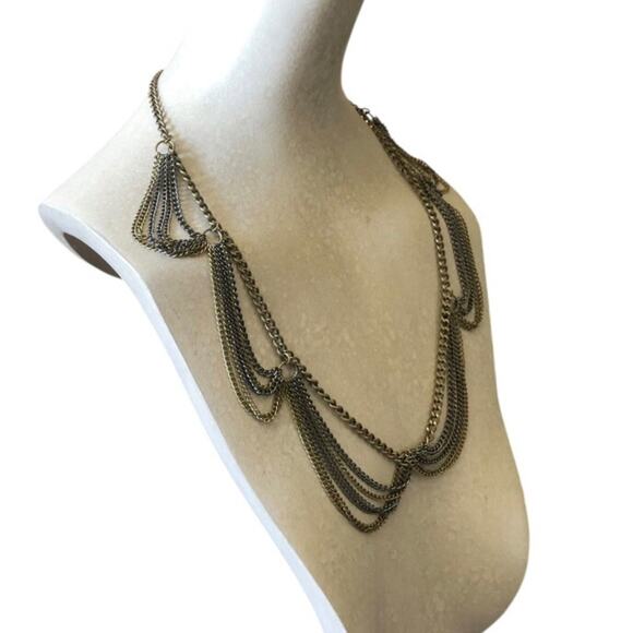 Vintage Multi Strand Contrasting Gold And Dark Silver Tones Necklace Grunge Glam - Picture 4 of 8